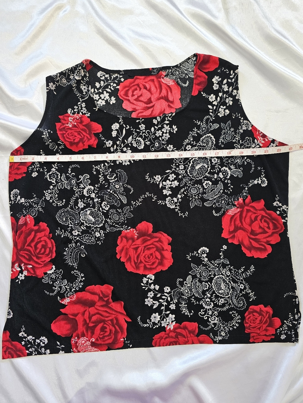 Y2K Black Floral Blouse w/ Red Rose Print - Picture 3 of 4